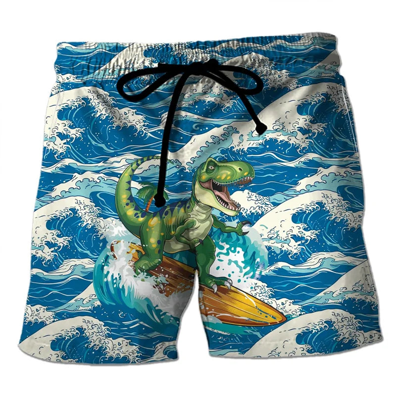 Funny 3D Printing Dinosaur Beach Shorts