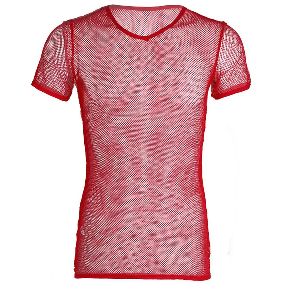 Men Mesh T Shirt Transparent Sexy Men See Through Fashion T-shirt Men Slim Fit Shiny Sexy T Shirt Party Nightclub Blouse Tops