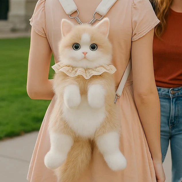 Girls Cute Cat Backpack, Kawaii Plush Bag, Soft Animal Crossbody Bag