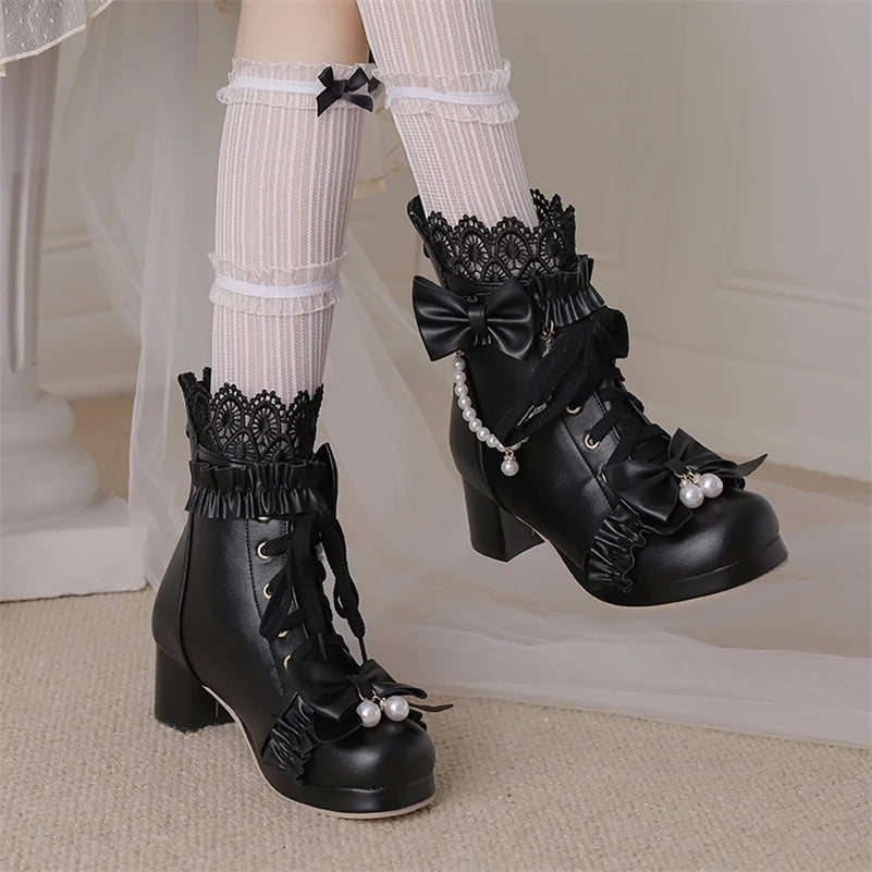 Larger Sized Ankle Short Boots Thick Mid Heels