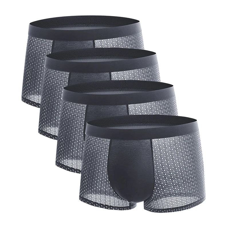 4pcs Men's Underwear Ice Silk Mesh Mens Plus Size Breathable Boxershorts