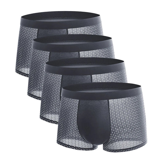 4pcs Men's Underwear Ice Silk Mesh Mens Plus Size Breathable Boxershorts