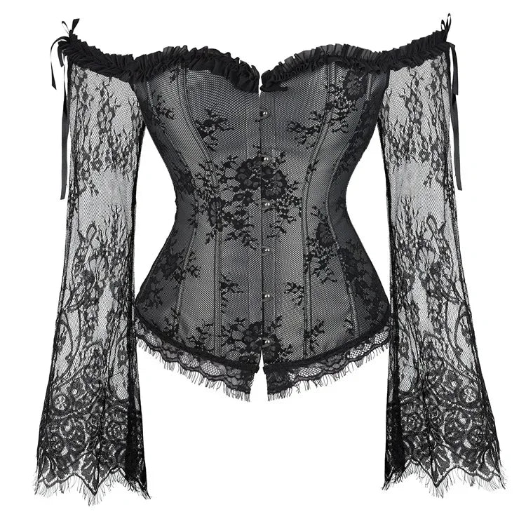 Off Shoulder Gothic Corsets and Bustiers Overbust Slimming Waist Long Sleeves Top