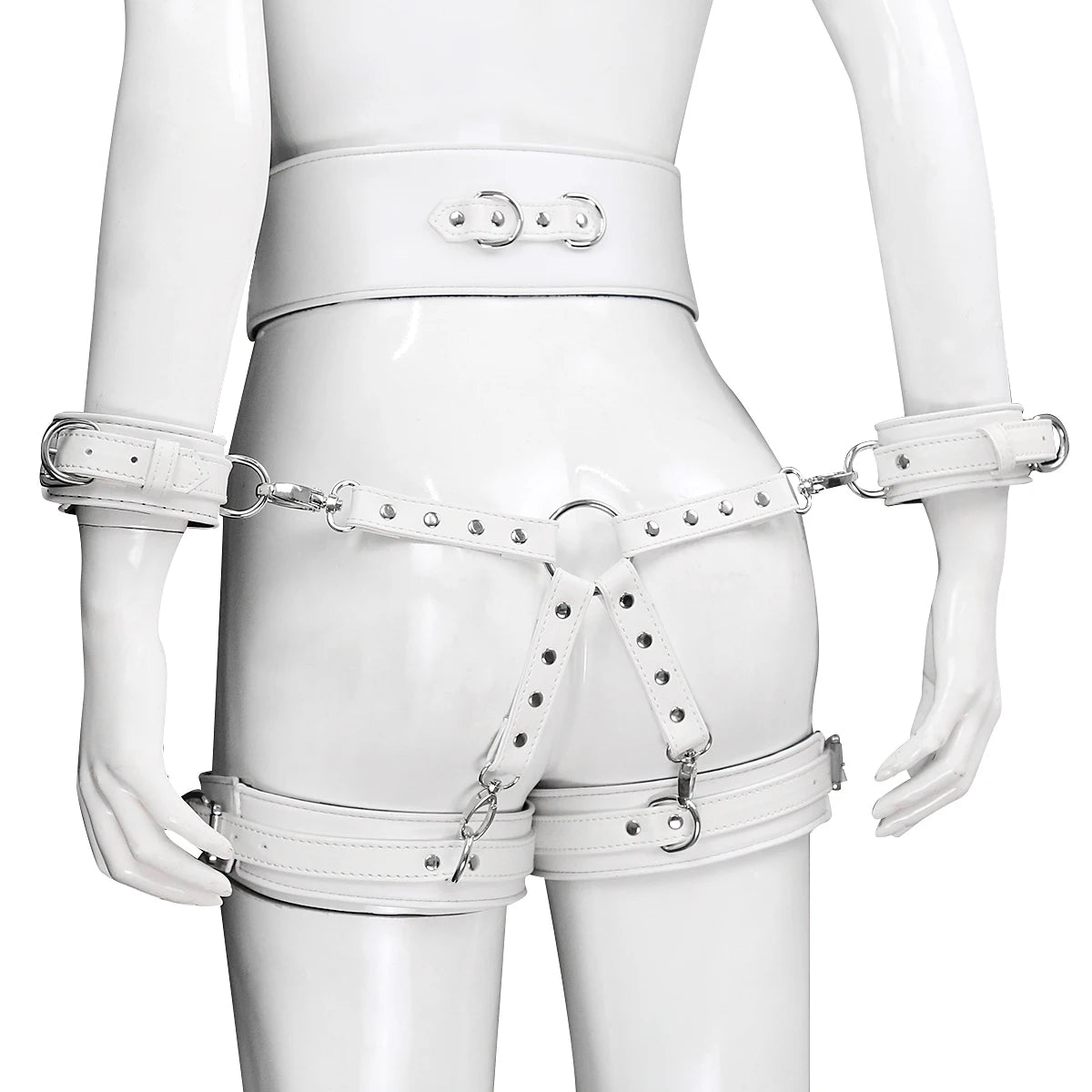 Puppy play SM Bondage Kit  Waistband, Wrist & Thigh Cuffs, Cross Buckle, Adult Games