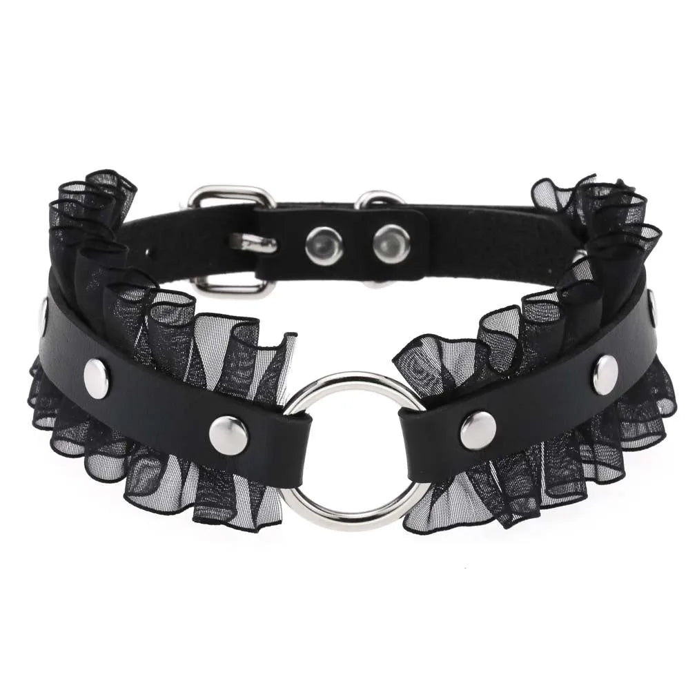 Gothic PU Leather Tassel Chain Choker Collars