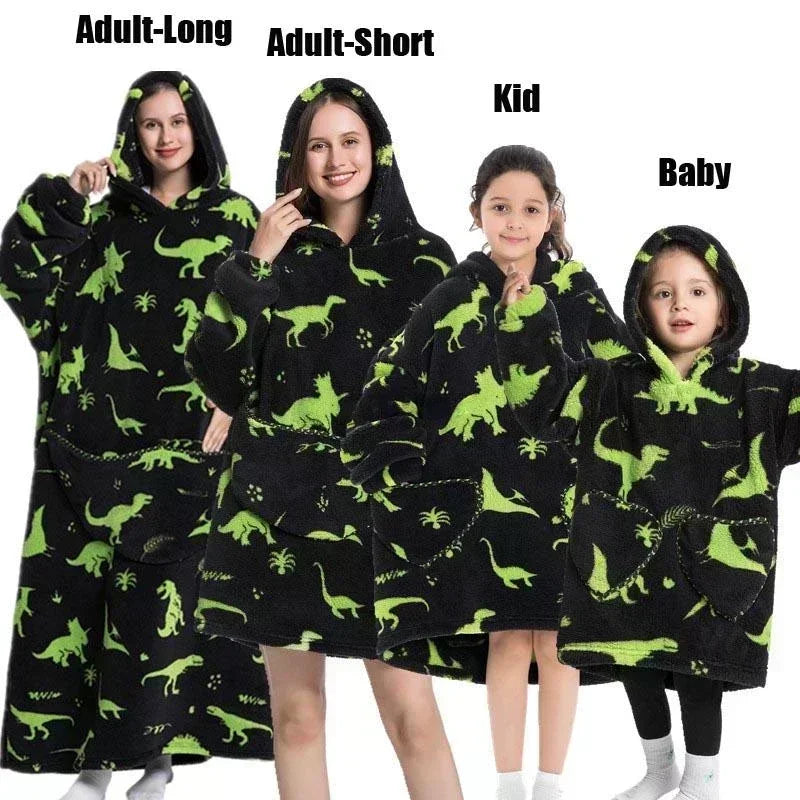 Super Oversized or Oversized Long Winter Sherpa Plush Blanket Family Matching Hoodie Sweatshirt