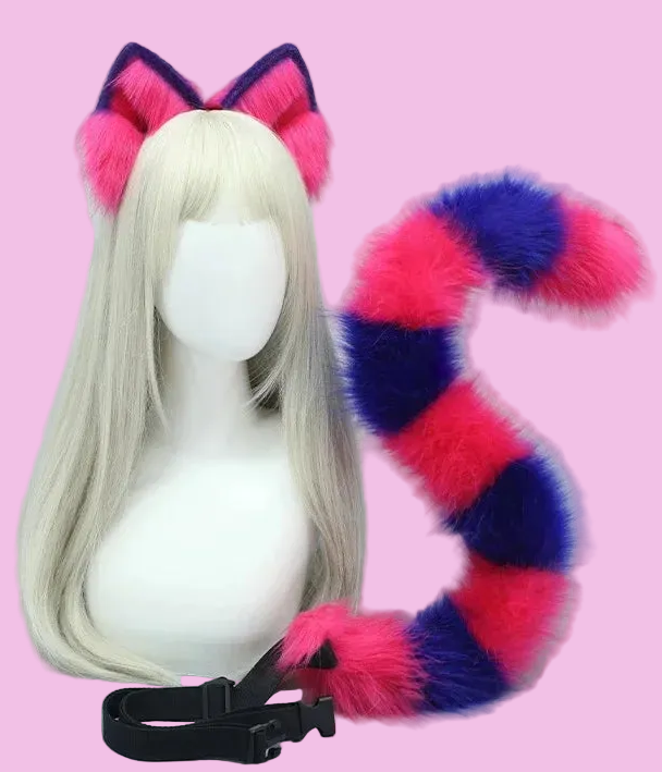 AIMEI Cheshire Cat Cosplay Tail Headwear Set Party Props Animal Ear Halloween Carnival Club Pub Masquerade Costumes Women He