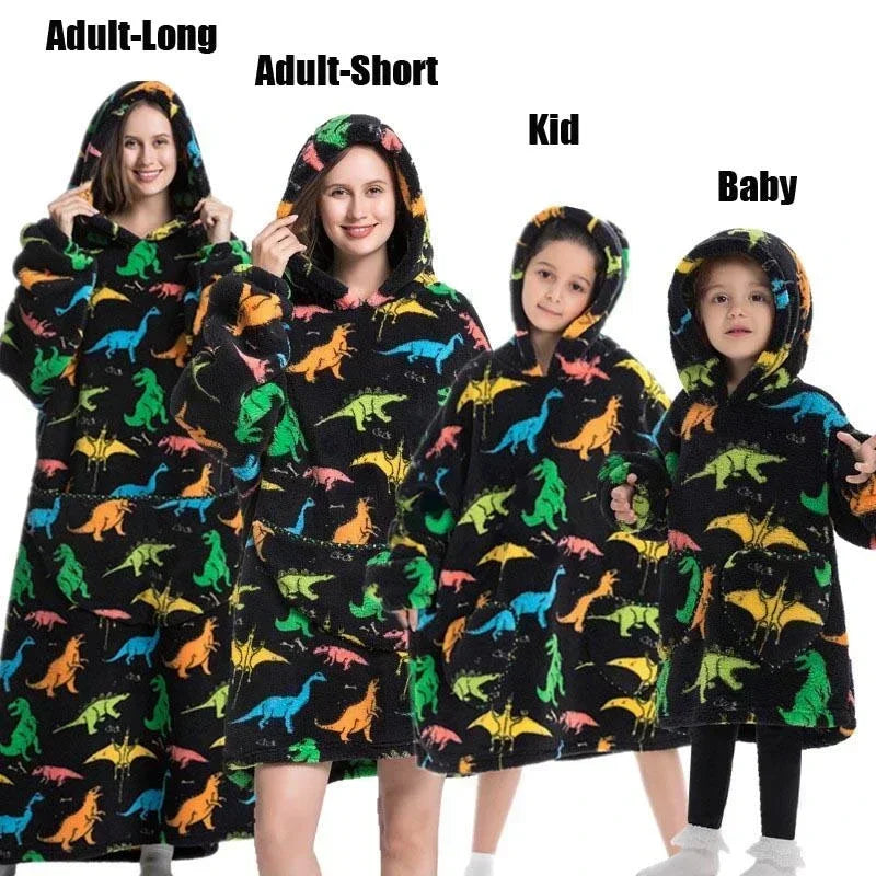 Super Oversized or Oversized Long Winter Sherpa Plush Blanket Family Matching Hoodie Sweatshirt