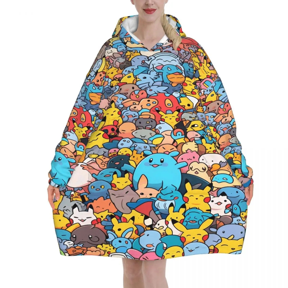 Pokemon Pikachus Blanket Hoodie Wearable Blanket Oversize with Pocket Warm Onesie