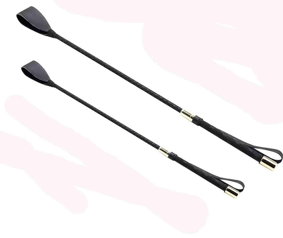 Three horse whips with PU leather material on a white background
