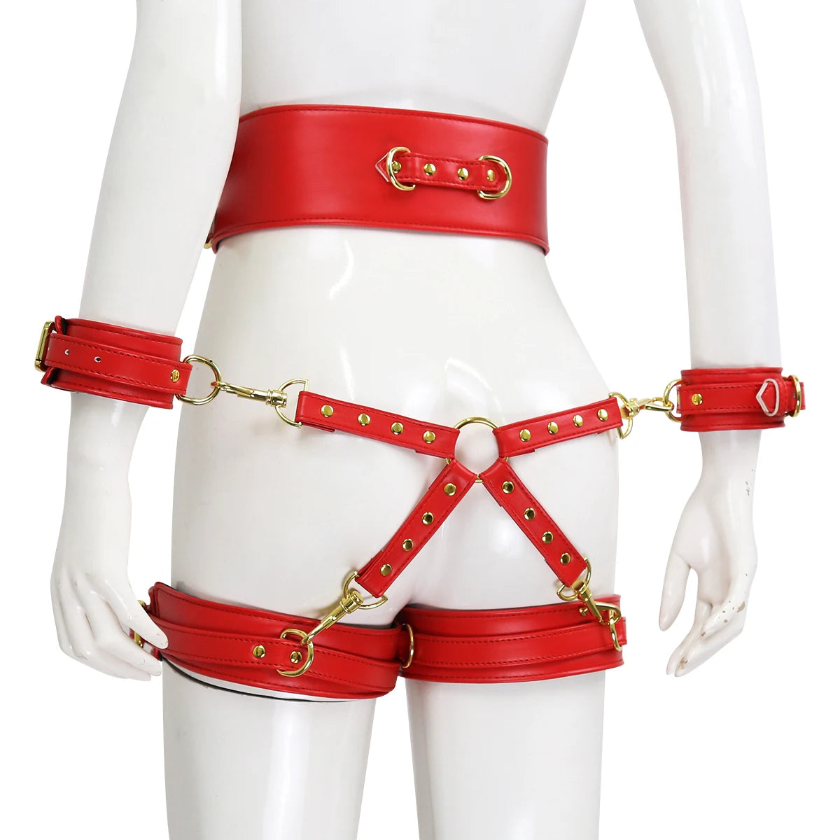 Puppy play SM Bondage Kit  Waistband, Wrist & Thigh Cuffs, Cross Buckle, Adult Games