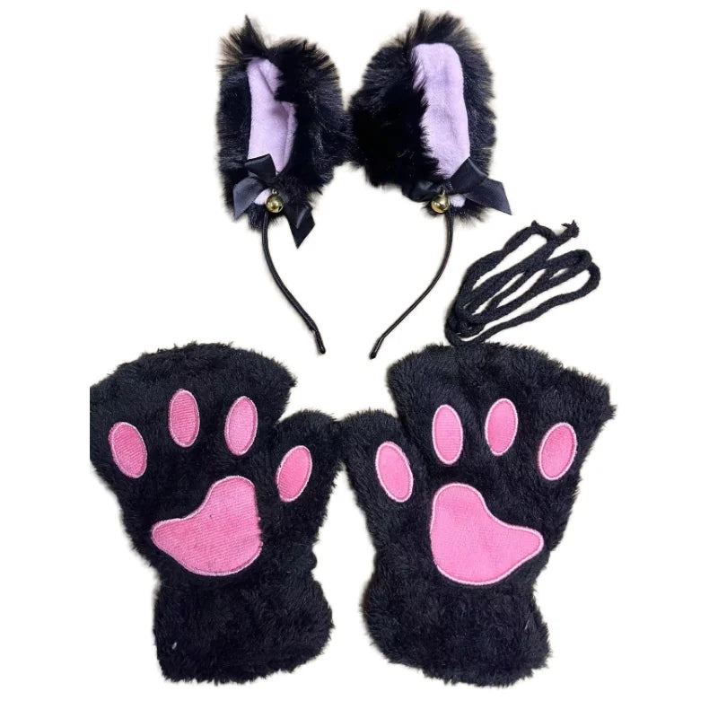 5Pcs Set Cat Paw Gloves Open Finger Gloves