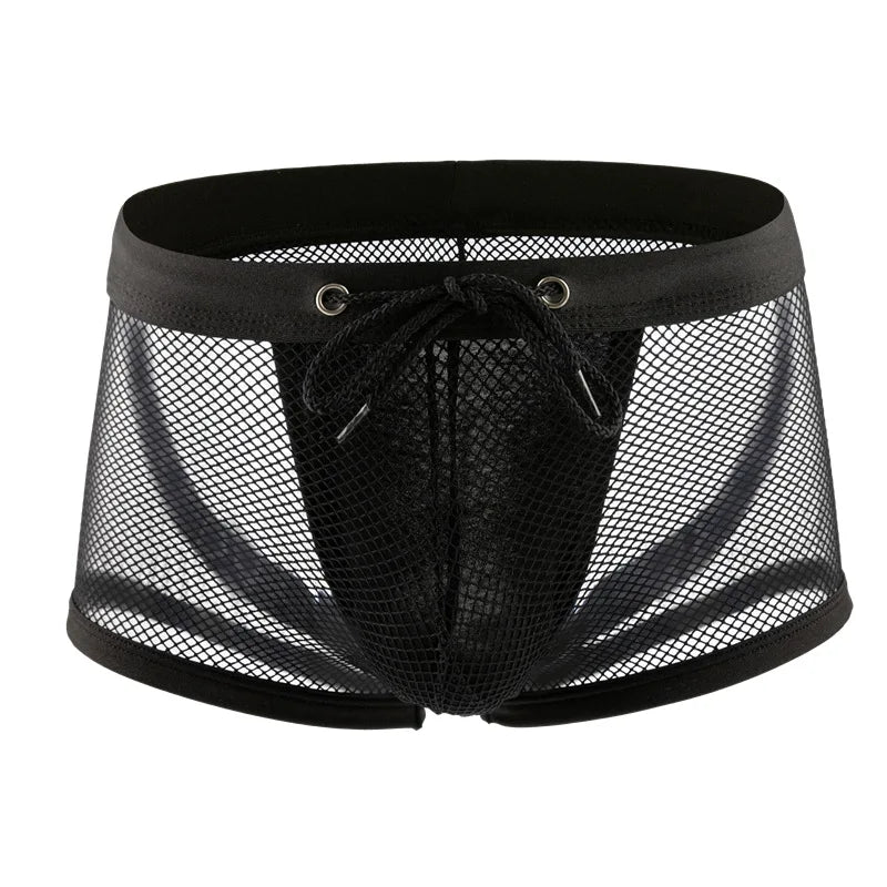 Mens Boxers Shorts Transparent Mesh Breathable Pouch Underpants