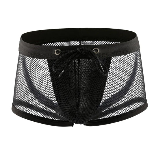 Mens Boxers Shorts Transparent Mesh Breathable Pouch Underpants