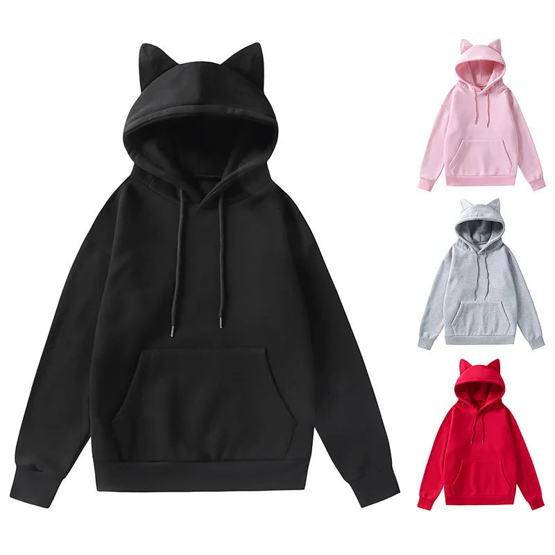 Unisex Cat's ears hooded fleece sweater