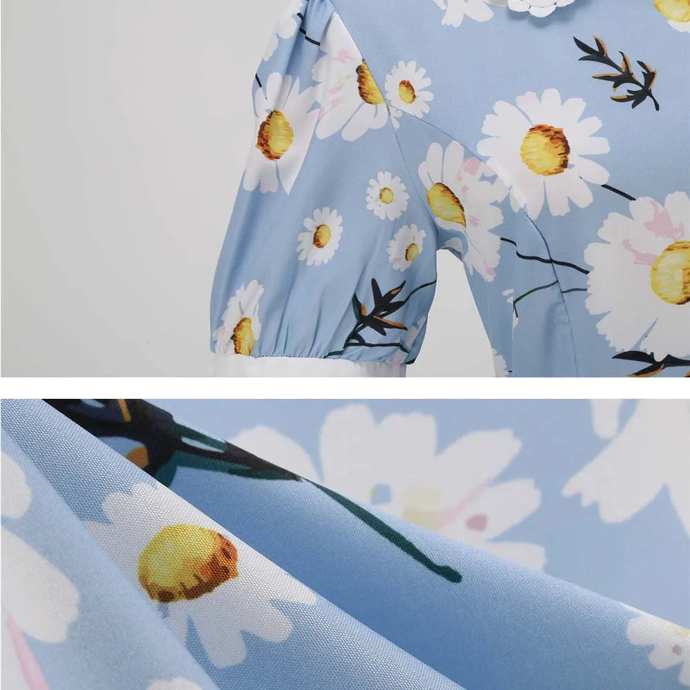 Summer Floral Printed Peter pan Collar 50s Mummy Dress