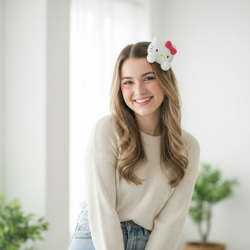 Change the hairclip to the Hello Kitty character
